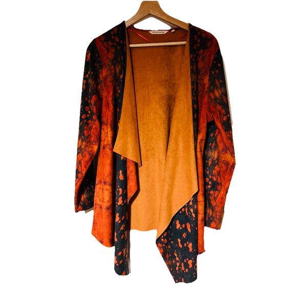 Soft Surroundings Womens Micro Suede Cardigan Animal Print Orange Black Large - Picture 1 of 6